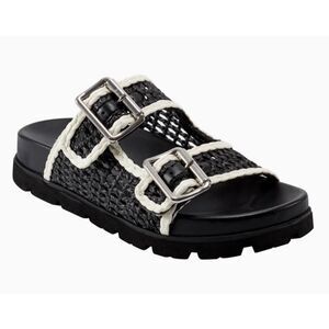 Marc Fisher LTD Mylan Woven Buckle Straps Flat Lug Sole Sandals Black